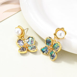 Retro Abalone Flower Pearl Tassel Earrings