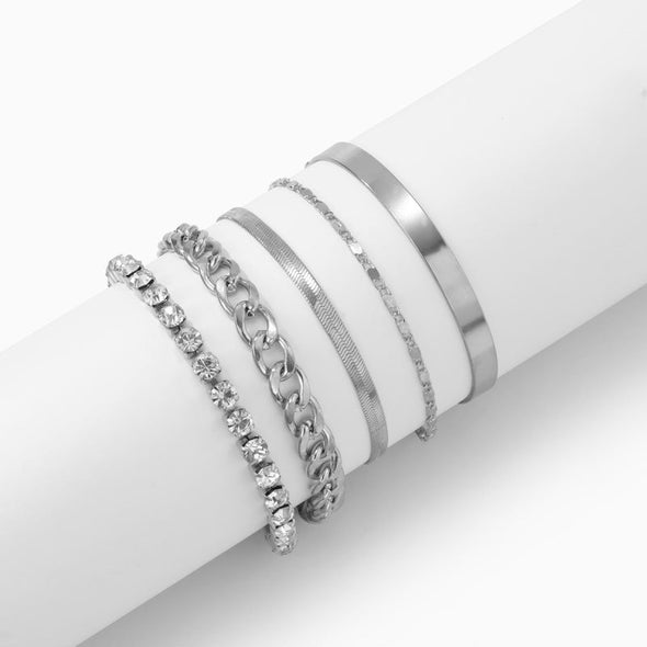 INS 5PC Stackable Chain Bracelet Set