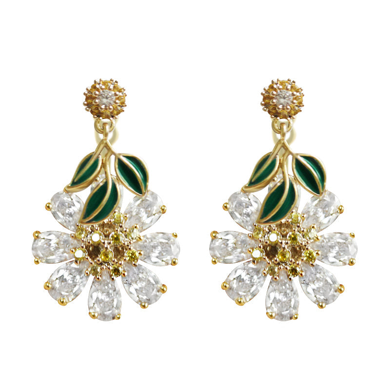 Elegant Sunflower Design Drop Earrings