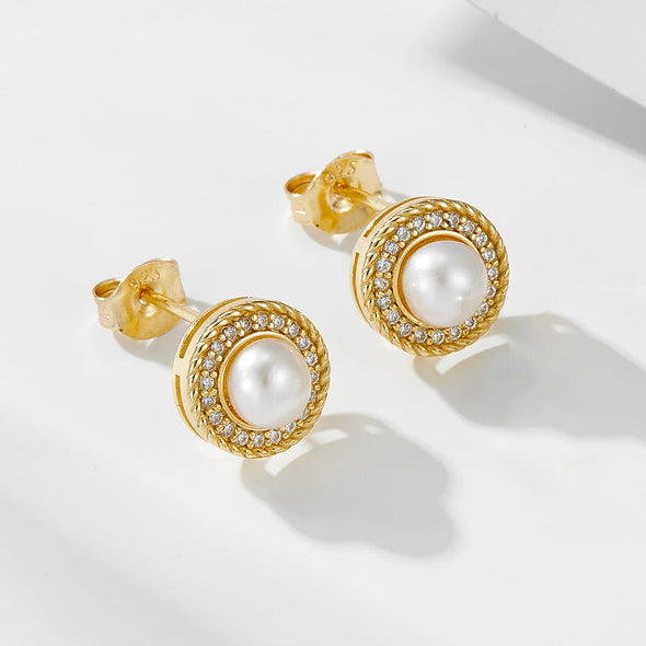 Retro Halo Natural Pearls Stud Earrings