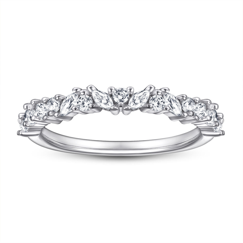 Flower Design Half Eternity Wedding Band in Sterling Silver