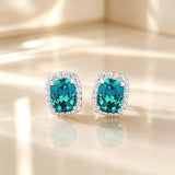 Paraiba Color Halo Stud Earrings in Sterling Silver