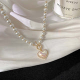 Elegant Pearl Heart Pendant Necklace