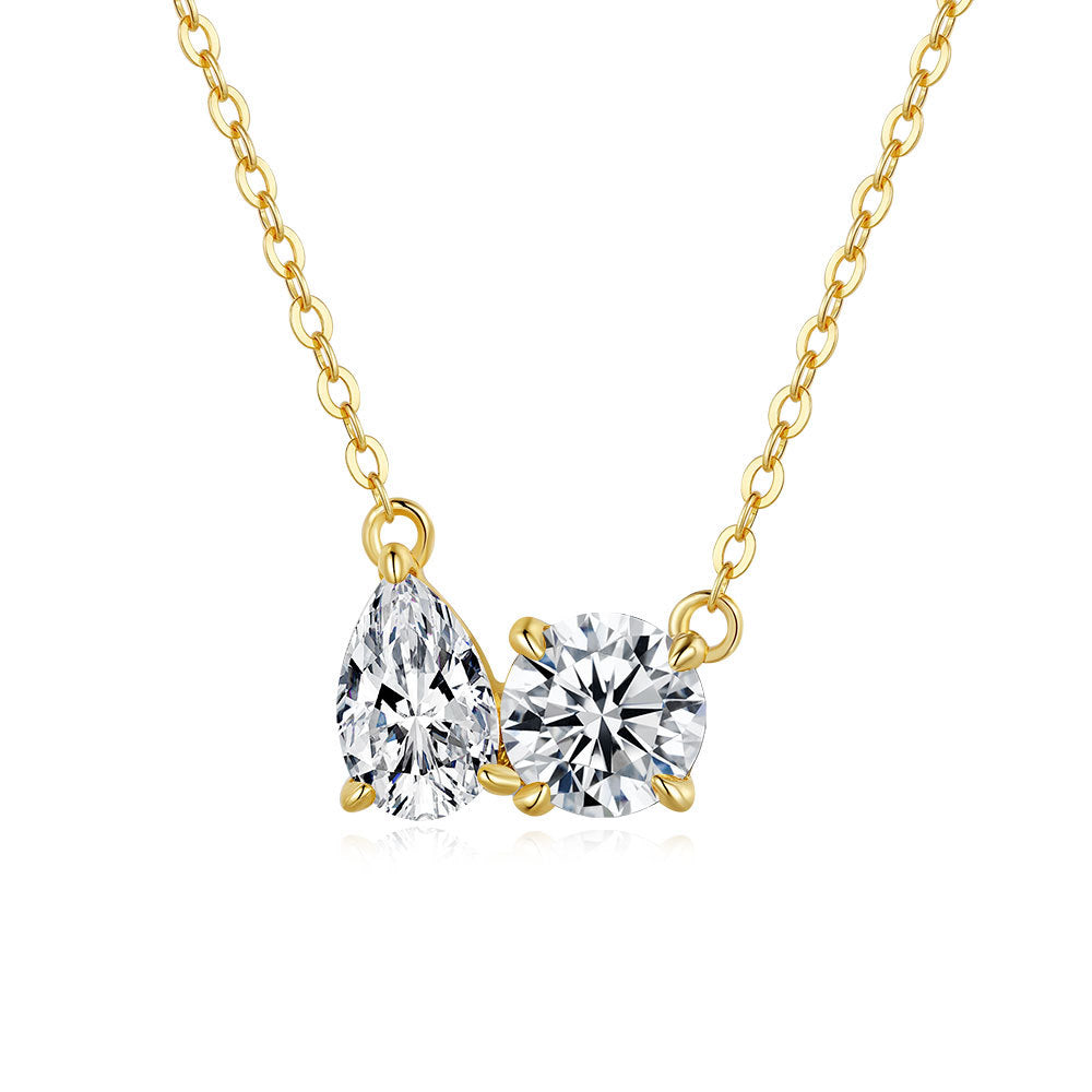 Gold Tone Dual Spark Moissanite Pendant Necklace in 925 Sterling Silver