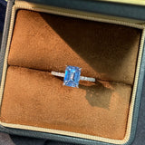Aquamarine Emerald Cut Engagement Ring in Sterling Silver