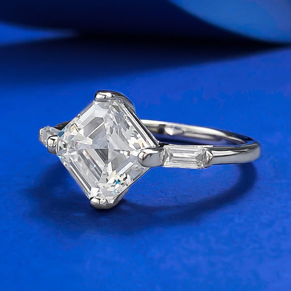 Elegant Asscher Cut Solitaire Engagement Ring in Sterling Silver