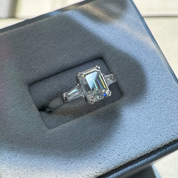 Classic Emerald Cut 2.0ct Moissanite Sterling Silver Ring