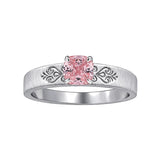 Vintage Engraved Cushion Cut Pink Engagement Ring with Brushed Band