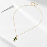 Vintage Emerald Green Cross Design Sterling Silver Necklace