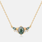 Luxury Natural Green Moss Agate Silver Neckalce