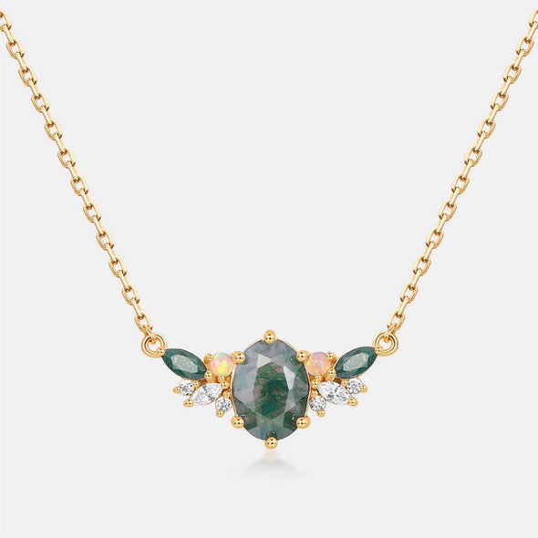 Luxury Natural Green Moss Agate Silver Neckalce