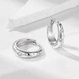 Star Design Wide Huggie Hoop Earrings in Sterling Silver