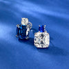 Asscher Cut and Cushion Cut Sapphire Blue Dangle Earrings in Sterling Silver