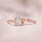 2.0 CT Emerald Cut Halo Sterling Silver Ring Set