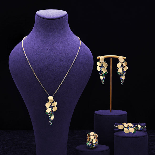 4 Pcs Luxury 18k Gold Plated Colorful Jewelry Set