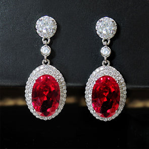 Retro Oval Cut Halo Drop Earrings