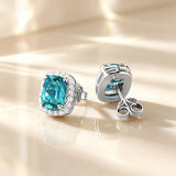 Paraiba Color Halo Stud Earrings in Sterling Silver