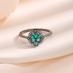 Vintage Paraiba Flower Design Sterling Silver Ring