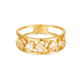 Natural White Crystal Double Layered Band Ring in Sterling Silver