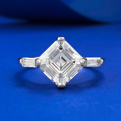 Elegant Asscher Cut Solitaire Engagement Ring in Sterling Silver