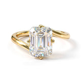 3ct Emerald Cut Twisted Shank Moissanite Engagement Ring in Sterling Silver