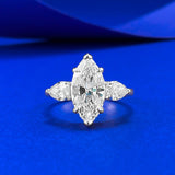 Marquise Cut Two Tone Sterling Silver Engagement Ring