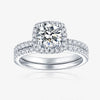 Round Cut D Color Moissanite Sterling Silver Halo Wedding Ring Set