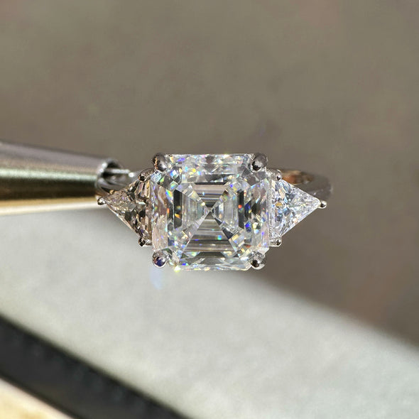 5Ct Asscher Cut Moissanite Engagement Ring in Sterling Silver