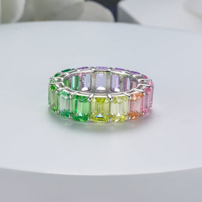 Rainbow Design Emerald Cut Eternity Band