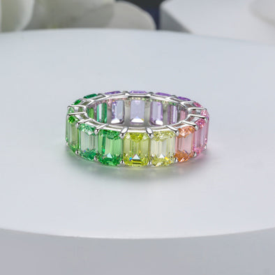 Rainbow Design Emerald Cut Eternity Band