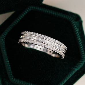 Gorgeous 3 Row Moissanite Sterling Silver Ring
