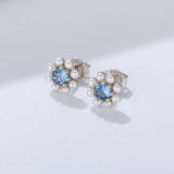 Blue Flower Design Pearls Stud Earrings