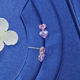 Pink Double Heart Stud Dangle Earrings in Sterling Silver
