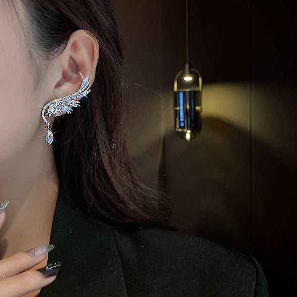 Paved Wing Design Stud Earrings