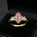 Marquise Cut Pink Simulated Diamond Sterling Silver Ring with Paved Setting