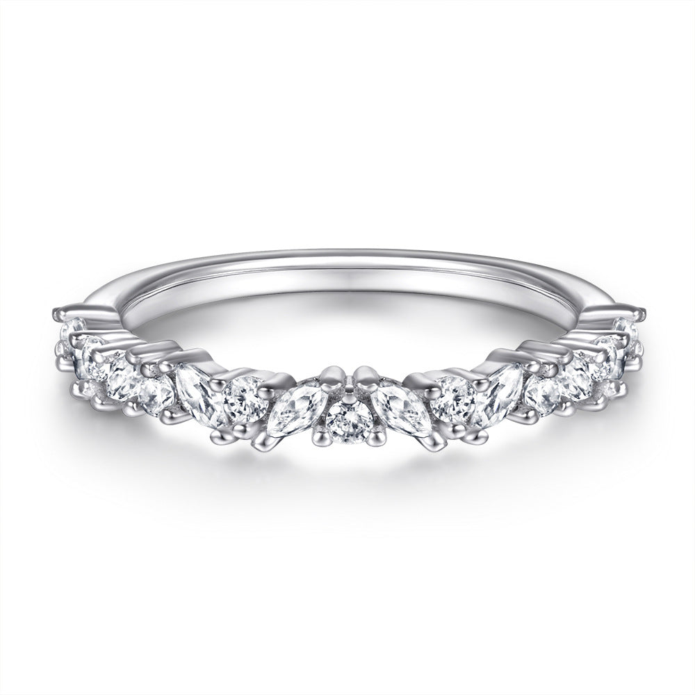 Flower Design Half Eternity Wedding Band in Sterling Silver