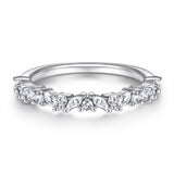 Flower Design Half Eternity Wedding Band in Sterling Silver