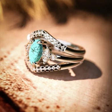 Vintage Turquoise Maquise Shape Ring Set