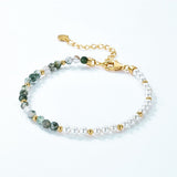 Natural Water Grass Agate with Pearls Sterling Silver Bracelet