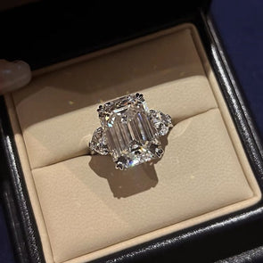 Three Stone Emerald Cut Sterling Silver Ring