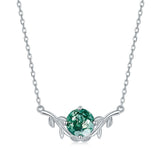 Round Shape Leaves Design Green Moss Agate Necklace