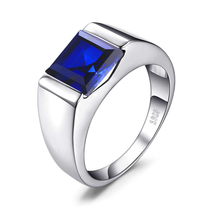 Men’s Sterling Silver Wedding Band with Colored Center Stone – Sizes 8–12.5