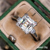 Classic Three Stone Asscher Cut Sterling Silver Engagement Ring