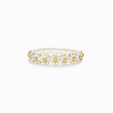 Daisy Flower Band Ring with 18K Gold Plated Finish in Sterling Silver
