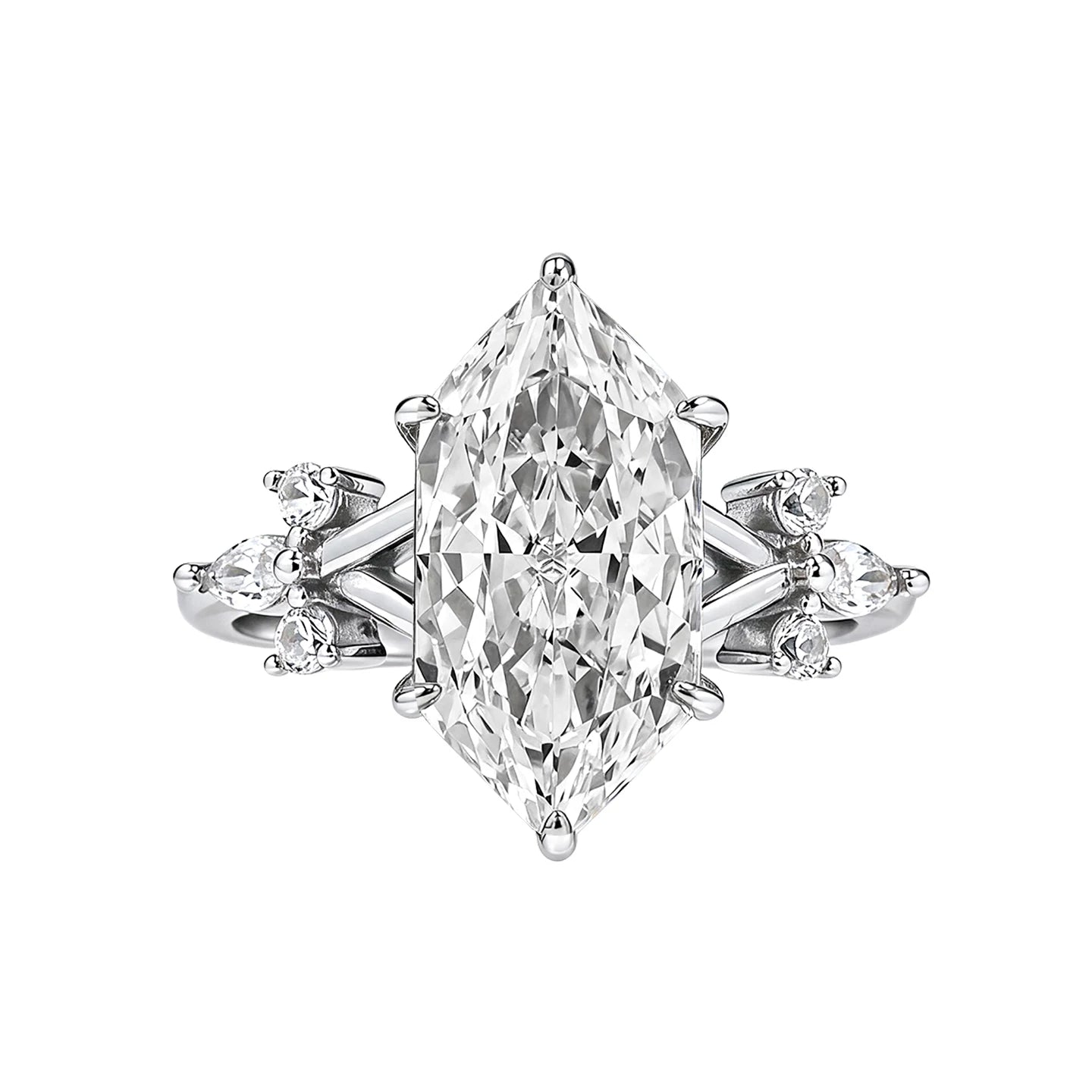 Vintage Marquise Cut Moissanite Engagement Ring in Sterling Silver