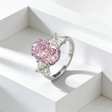 3.0ct Oval Cut Pink Three Stone Sterling Silver Engagement Ring