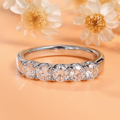 Five Stone 18K White Gold Plated Moissanite Band