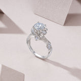 Floral Design Moissanite Engagement Ring in Sterling Silver