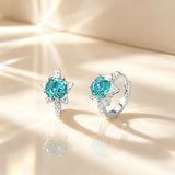 Flower Design Paraiba Color Star Stud Earrings in Sterling Silver