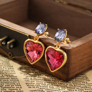 Vintage Red Heart Design 18k Gold Plated Drop Earrings